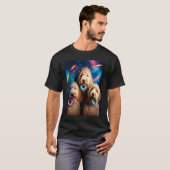 Goldendoedel in de ruimte met donuts en doodle boy t-shirt (Voorkant volledig)