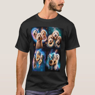 Goldendoedel in de ruimte met donuts en doodle boy t-shirt