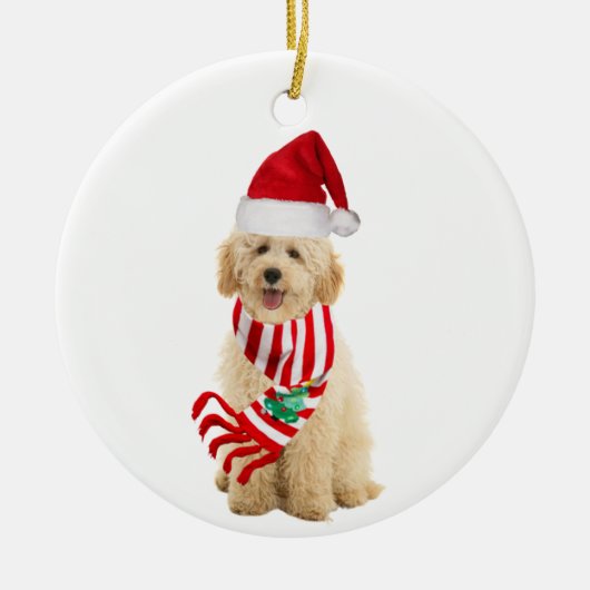 Goldendoedel met Pet kerst Keramisch Ornament (Voorkant)