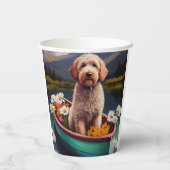 Goldendoedel op een peddel: Een Schilderachtig avo Papieren Bekers (Achterkant)