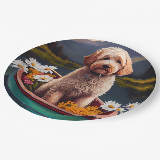 Goldendoedel op een peddel: Een Schilderachtig avo Papieren Bordje (Gekanteld)