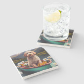 Goldendoedel op een peddel: Een Schilderachtig avo Stenen Onderzetter (Zijkant)