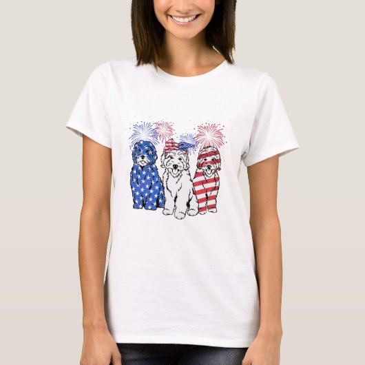 Goldendoedle Amerikaanse vlag op 4 juli T-shirt (Voorkant)