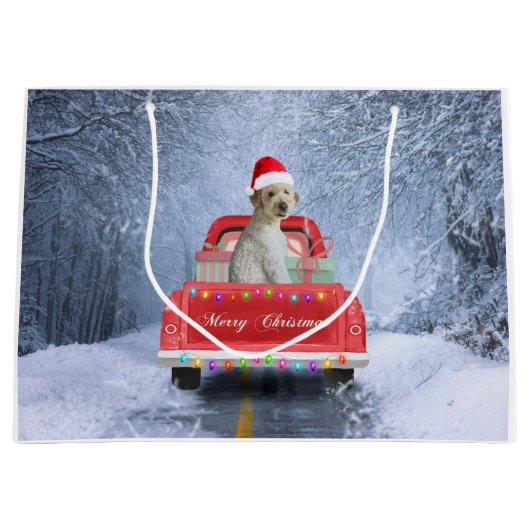 Goldendoedle Dog in sneeuw met kerstmis Groot Cadeauzakje (Voorkant)