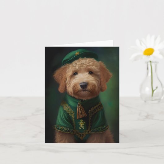 Goldendoedle Dog in St. Patrick's Day Dress Kaart (Kleine Plant)