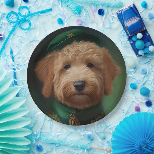 Goldendoedle Dog in St. Patrick's Day Dress Papieren Bordje (Feest)