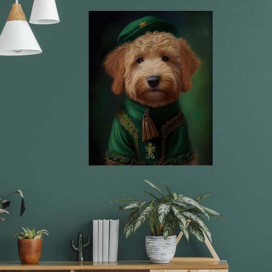 Goldendoedle Dog in St. Patrick's Day Dress Poster (Woonkamer 1)