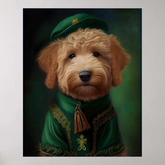Goldendoedle Dog in St. Patrick's Day Dress Poster (Voorkant)