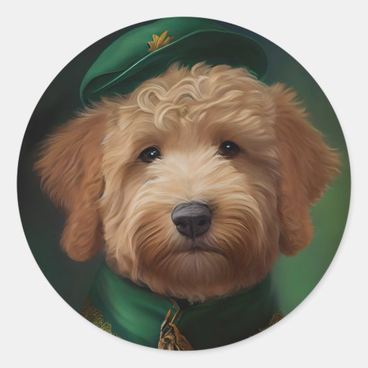 Goldendoedle Dog in St. Patrick's Day Dress Ronde Sticker (Voorkant)