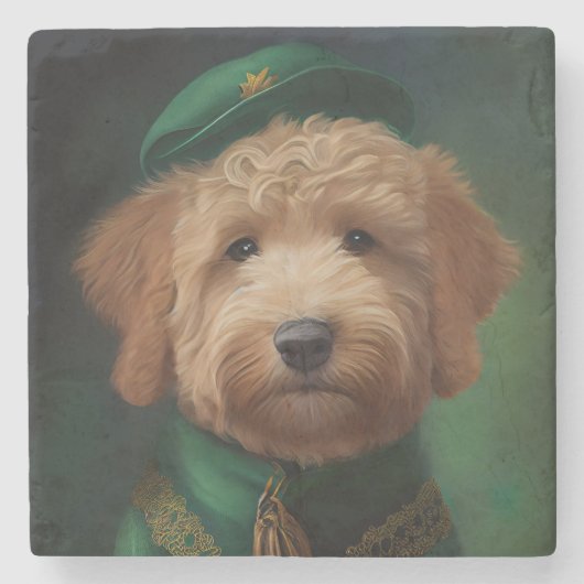 Goldendoedle Dog in St. Patrick's Day Dress Stenen Onderzetter (Voorkant)