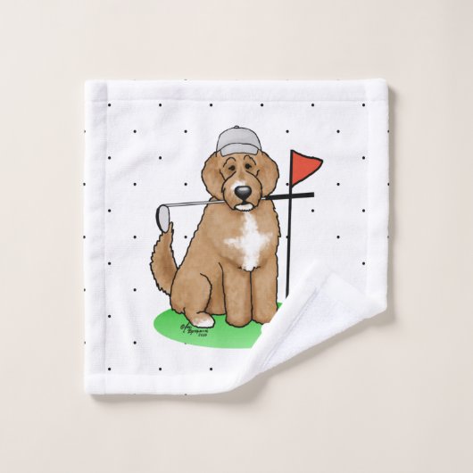 Goldendoedle Dog Play Golf (Red whmk2) Cute Fun Bad Handdoek (Wasdoekje)