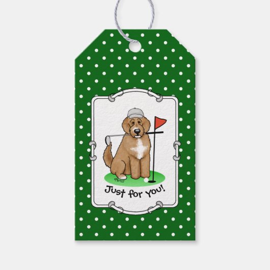 Goldendoedle Dog Play Golf (Red whmk2) Cute Fun Cadeaulabel (Voorkant)