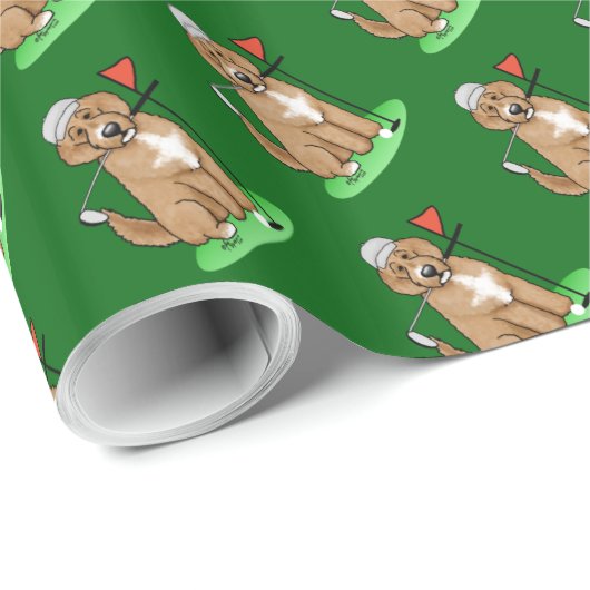 Goldendoedle Dog Play Golf (Red whmk2) Cute Fun Cadeaupapier (Rol Hoek)