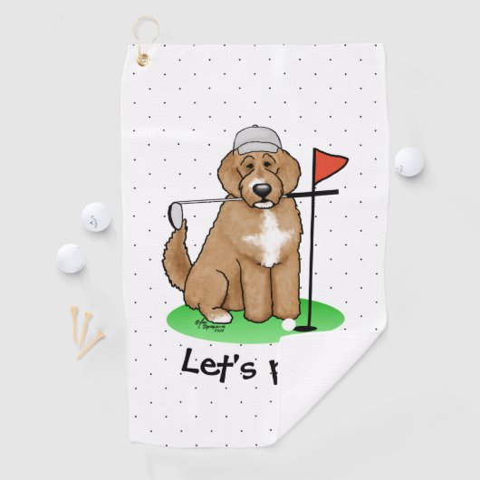 Goldendoedle Dog Play Golf (Red whmk2) Cute Fun Golfhanddoek (Insitu)