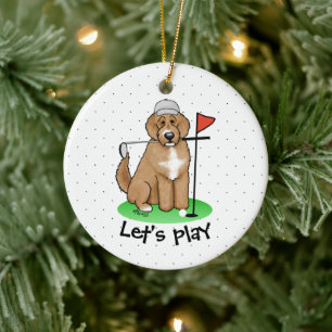 Goldendoedle Dog Play Golf (Red whmk2) Cute Fun Keramisch Ornament