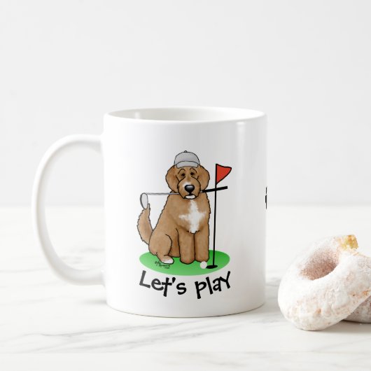Goldendoedle Dog Play Golf (Red whmk2) Cute Fun Koffiemok (Met donut)