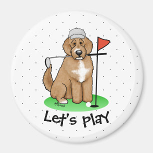 Goldendoedle Dog Play Golf (Red whmk2) Cute Fun Magneet