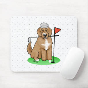 Goldendoedle Dog Play Golf (Red whmk2) Cute Fun Muismat
