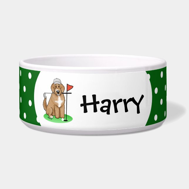 Goldendoedle Dog Play Golf (Red whmk2) Cute Fun Voerbakje (Voorkant)