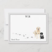 Goldendoedle en Friend Grey Border Monogram Name Notitiekaartje (Voorkant)