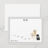 Goldendoedle en Friend Grey Border Monogram Name Notitiekaartje (Voorkant / Achterkant)