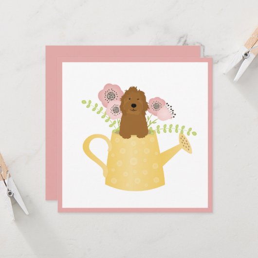 Goldendoedle in Watering Can Kaart (Voorkant / Achterkant in situ)