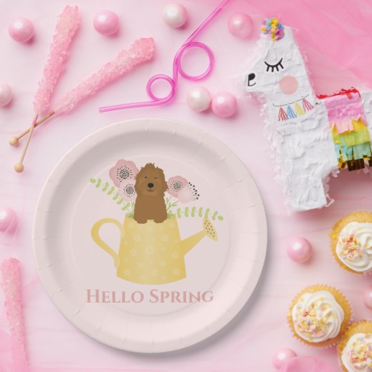 Goldendoedle in Watering Can Papieren Bordje (Feest)