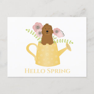 Goldendoedle in Watering Can Yellow Briefkaart