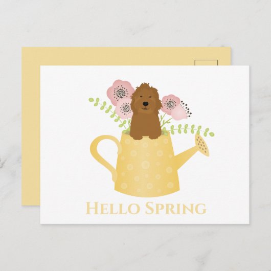 Goldendoedle in Watering Can Yellow Briefkaart (Voorkant / Achterkant)