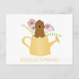 Goldendoedle in Watering Can Yellow Briefkaart