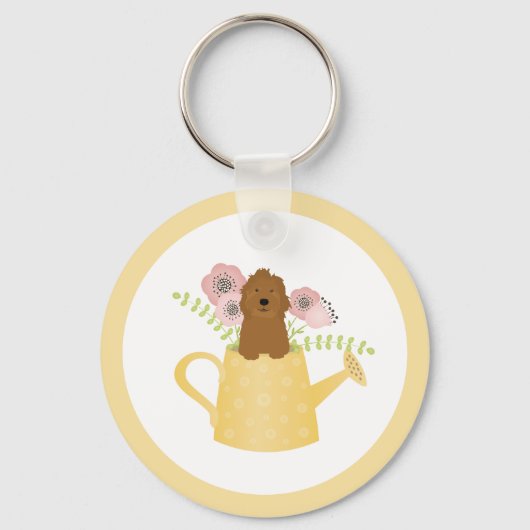 Goldendoedle in Watering Can Yellow Sleutelhanger (Voorkant)