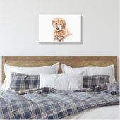 Goldendoedle Puppy met sneeuw op gezicht Canvas Afdruk (Insitu (Slaapkamer))