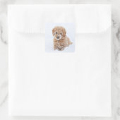 Goldendoedle Puppy met sneeuw op gezicht Vierkante Sticker (Tas)