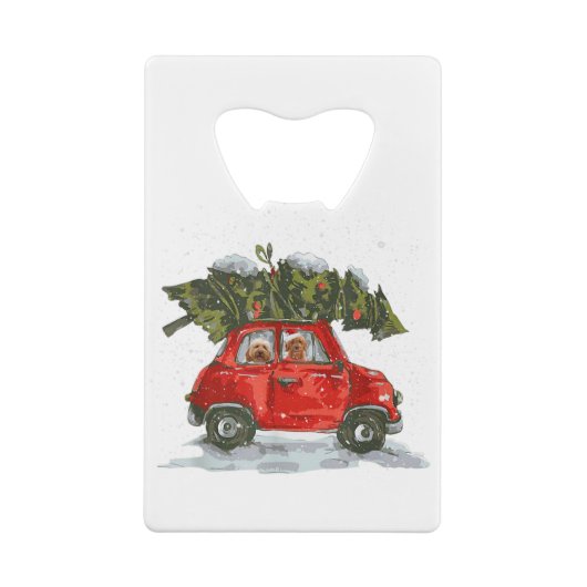 Goldendole die met een rode vrachtwagen rondloopt creditkaart flessenopener (Achterkant)