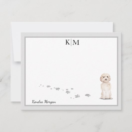 Goldendole Dog Gray Border Monogram Jouw naam Notitiekaartje (Voorkant)