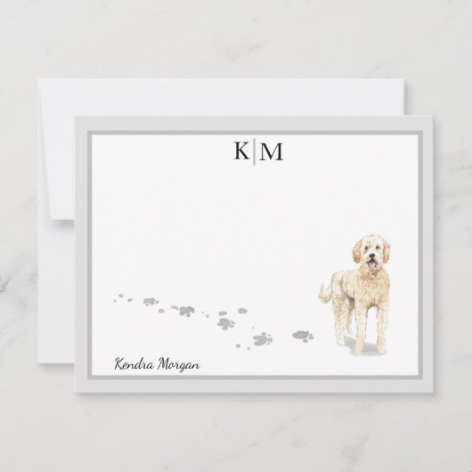 Goldendole Dog Standing Gray Border Monogram Notitiekaartje (Voorkant)
