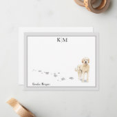 Goldendole Dog Standing Gray Border Monogram Notitiekaartje (Voorkant / Achterkant in situ)