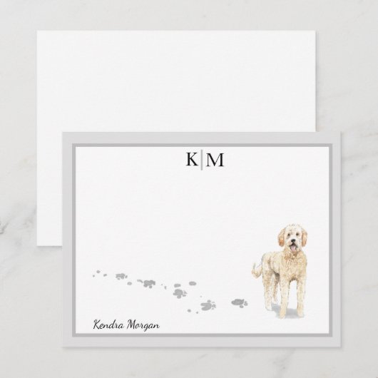 Goldendole Dog Standing Gray Border Monogram Notitiekaartje (Voorkant / Achterkant)