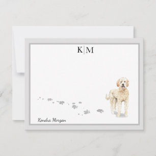 Goldendole Dog Standing Gray Border Monogram Notitiekaartje