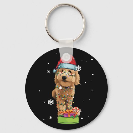 Goldendole kerstkerstman Funny Dog Lover Gift Sleutelhanger (Voorkant)