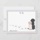 Goldendole Labradoodle Dogs Gray Border Monogram Notitiekaartje (Voorkant)