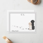 Goldendole Labradoodle Dogs Gray Border Monogram Notitiekaartje (Voorkant / Achterkant in situ)