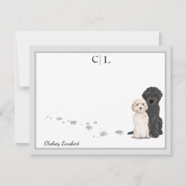 Goldendole Labradoodle Dogs Gray Border Monogram Notitiekaartje