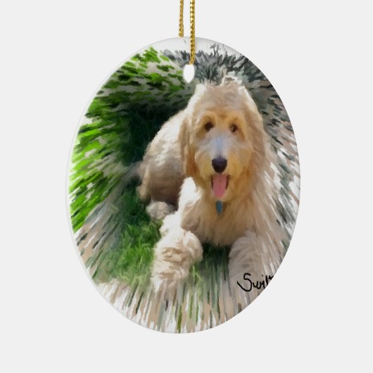 Goldendole Labradoodle Keramisch Ornament (Rechts)