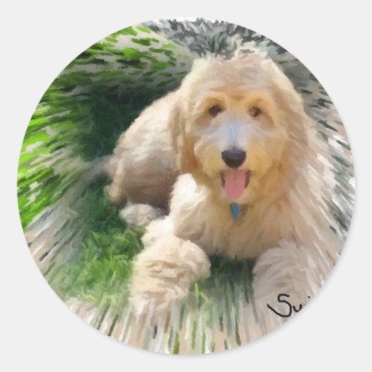Goldendole Labradoodle Ronde Sticker (Voorkant)
