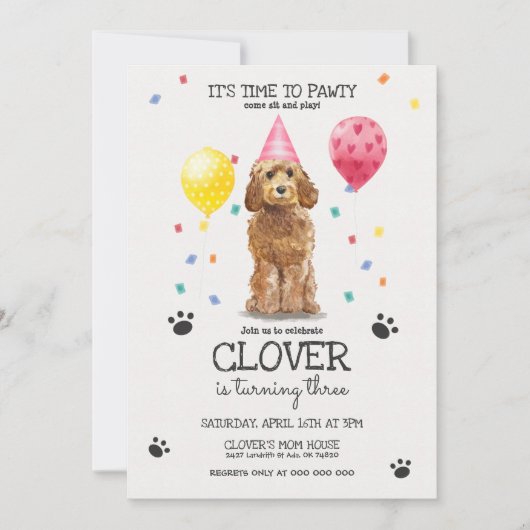 Goldendole Pawty Dog Puppy Birthday Roze Kaart (Voorkant)
