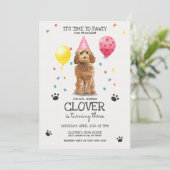Goldendole Pawty Dog Puppy Birthday Roze Kaart (Staand voorkant)