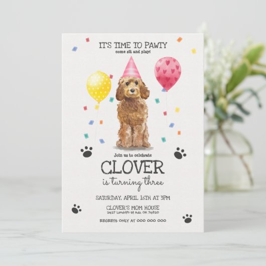 Goldendole Pawty Dog Puppy Birthday Roze Kaart (Staand voorkant)