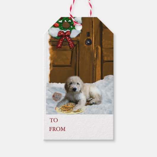 Goldendole Puppy Kerstmis Cadeaulabel (Voorkant)