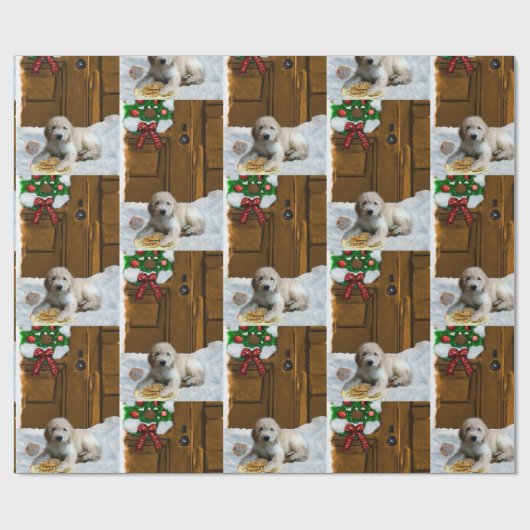 Goldendole Puppy Kerstmis Cadeaupapier (Vlak)